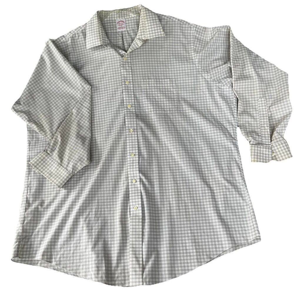 Brooks Brothers Dress Shirt Regular Fit Non-Iron Plaid Button Up 18.5 36 XXL